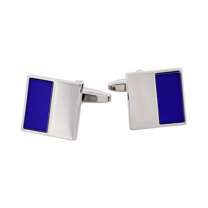 Rhodium Plated Dark Blue Cat's Eye Cufflinks