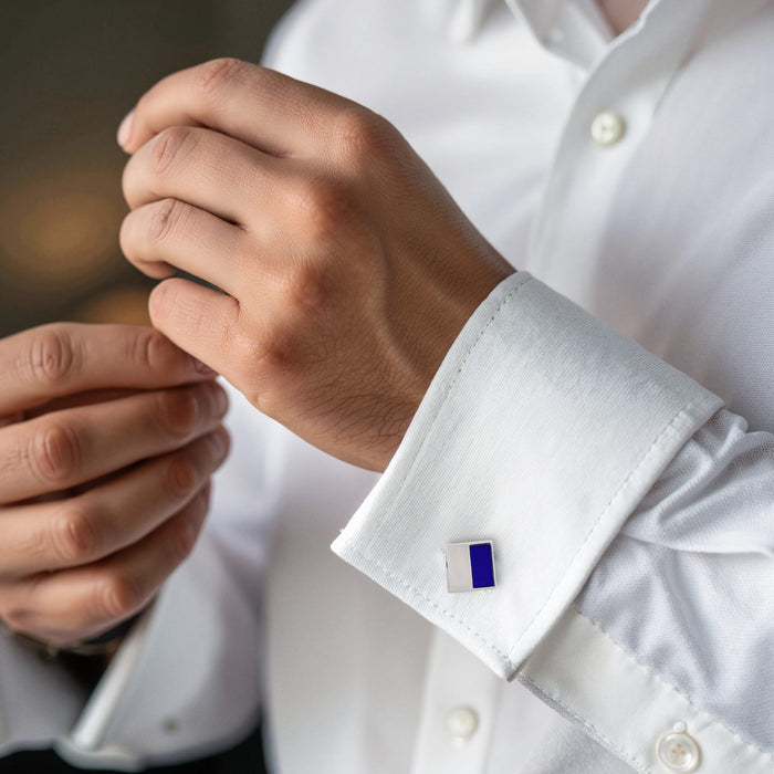 Rhodium Plated Dark Blue Cat's Eye Cufflinks