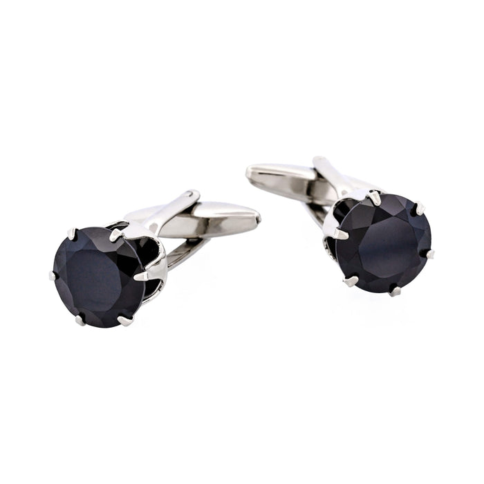 Rhodium Plated Diamond Shaped Jet Crystal Cufflinks