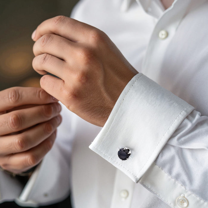 Rhodium Plated Diamond Shaped Jet Crystal Cufflinks