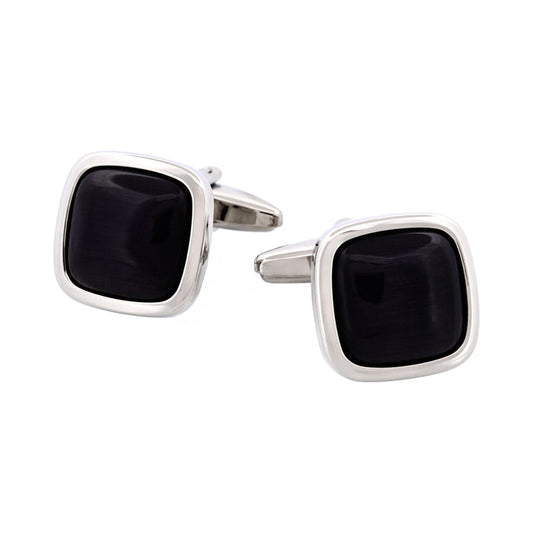 Rhodium Plated Grey Cat's Eye Cufflinks