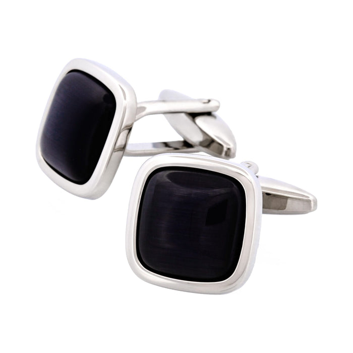Rhodium Plated Grey Cat's Eye Cufflinks