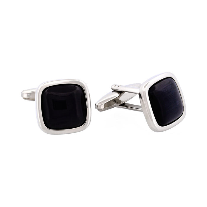 Rhodium Plated Grey Cat's Eye Cufflinks