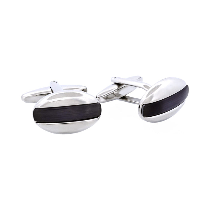 Rhodium Plated Grey Cat's Eye Oval Cufflinks