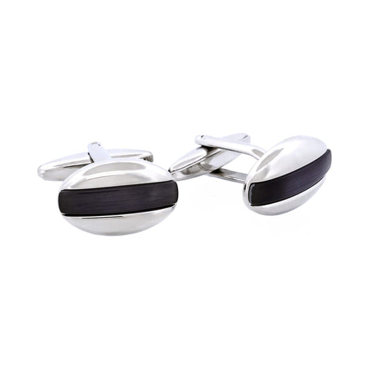 Rhodium Plated Grey Cat's Eye Oval Cufflinks