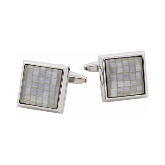 Rhodium Plated Grey Mosaic Cat's Eye Square Cufflinks
