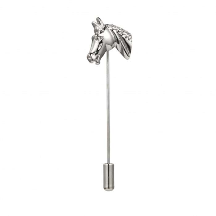 Rhodium Plated Horse Head Lapel Pin