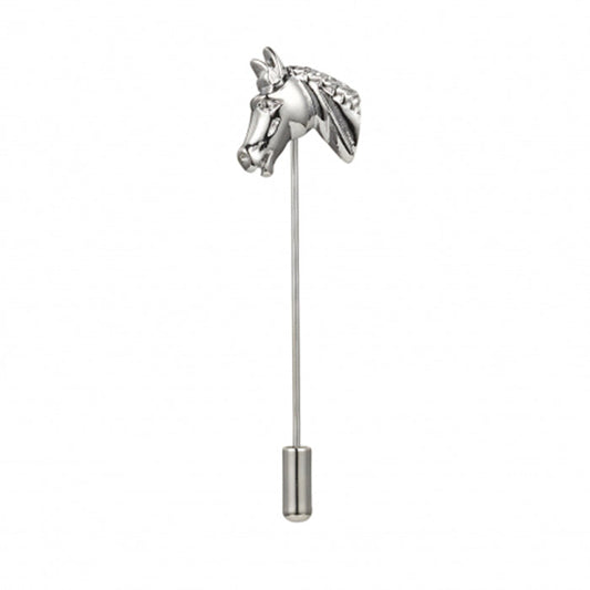 Rhodium Plated Horse Head Lapel Pin