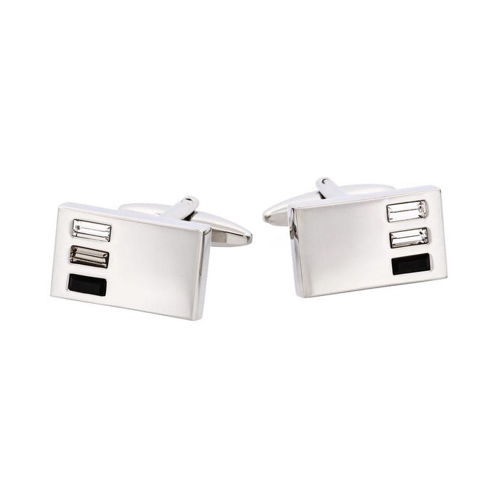 Rhodium Plated Jet & Black Diamond & Crystal Cufflinks