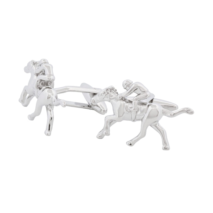 Rhodium Plated Jockey on Horse Cufflinks