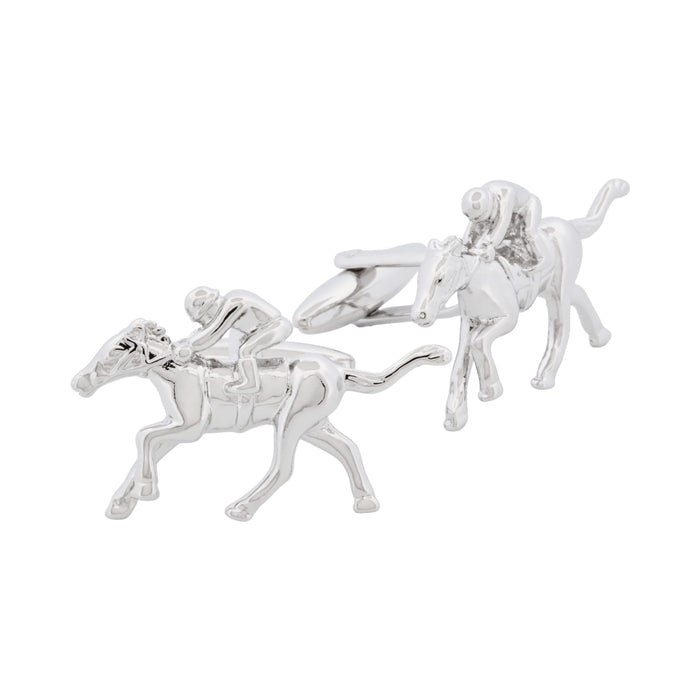 Rhodium Plated Jockey on Horse Cufflinks