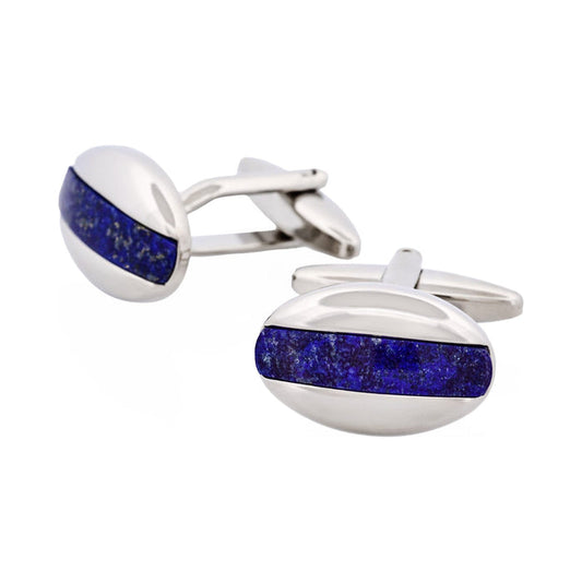 Rhodium Plated & Lapis Lazuli Oval Cufflinks