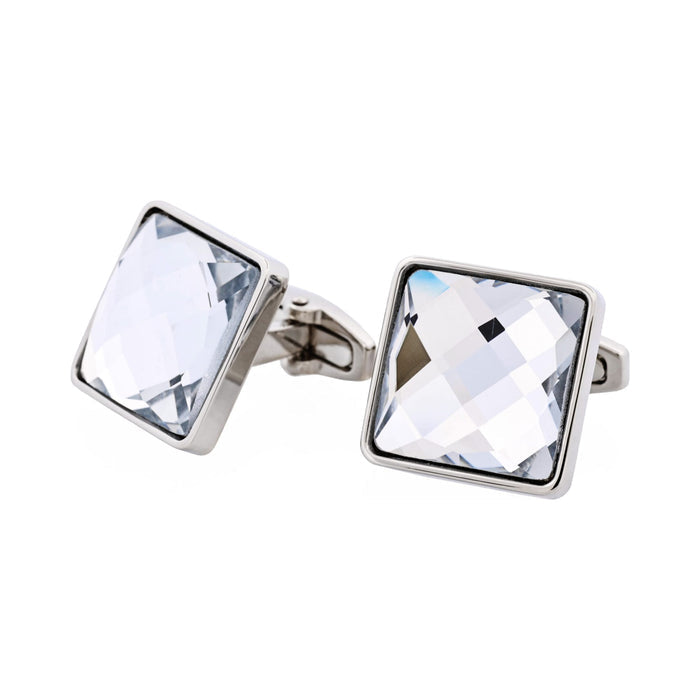 Rhodium Plated & Large Square Cut Crystal Cufflinks