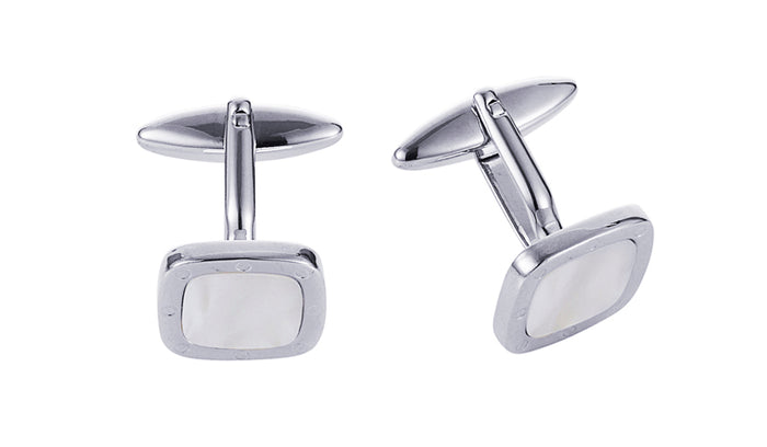 Rhodium plated /MOP Cushion shape Cufflinks