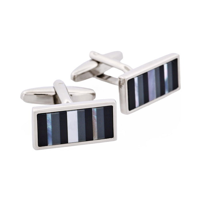 Rhodium Plated & Mop & Onyx & Grey Cat's Eye Rectangle Cufflinks