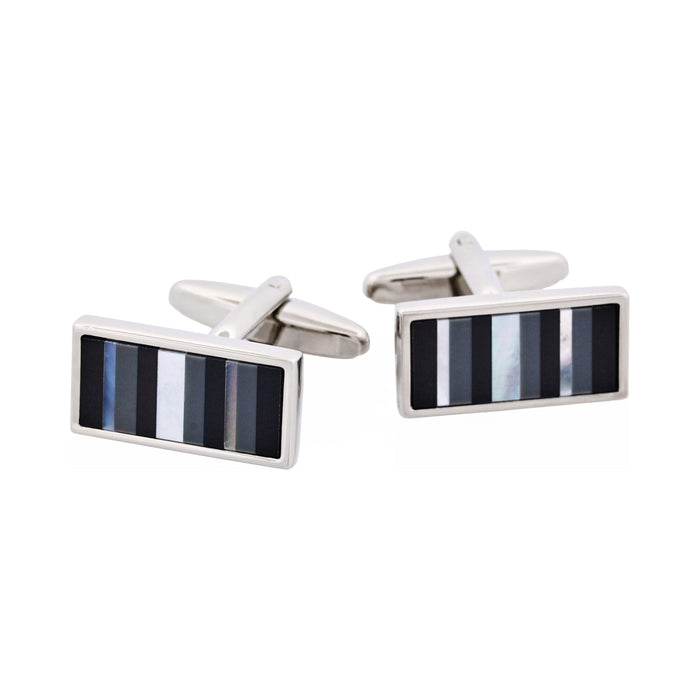Rhodium Plated & Mop & Onyx & Grey Cat's Eye Rectangle Cufflinks
