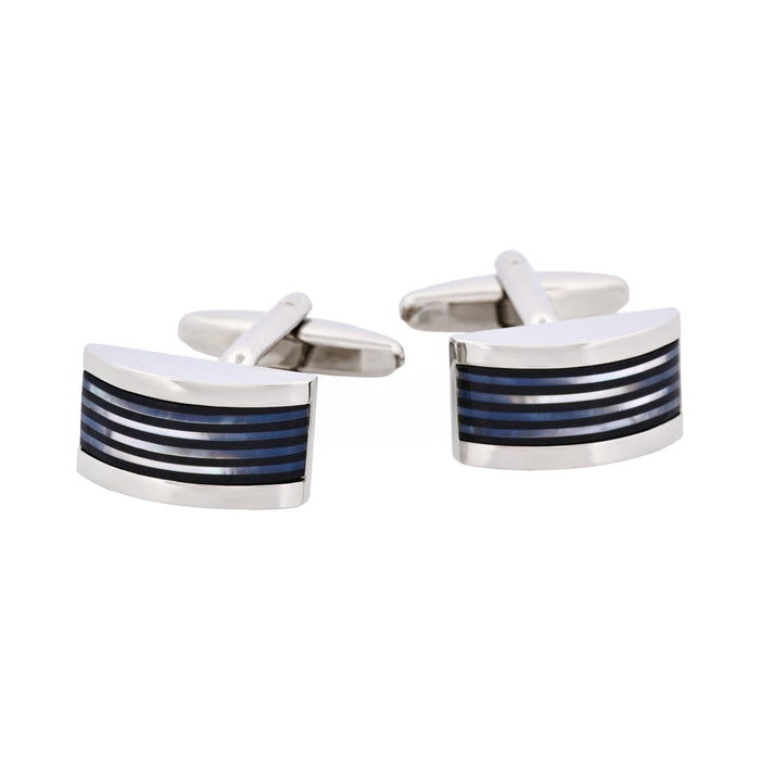Rhodium Plated & Mop & Onyx Wedge Cufflinks