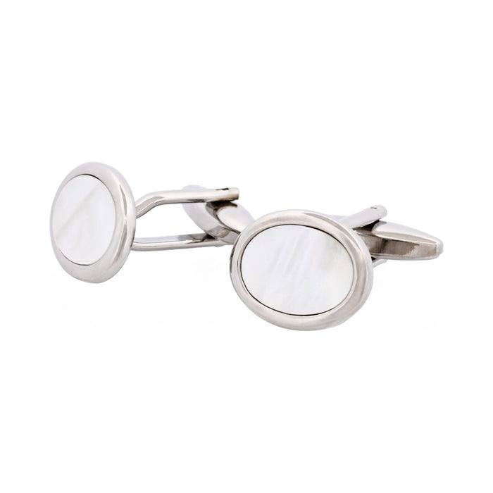 Rhodium Plated & Mop Oval Cufflinks