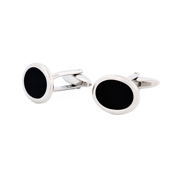 Rhodium Plated & Onyx Oval Cufflinks