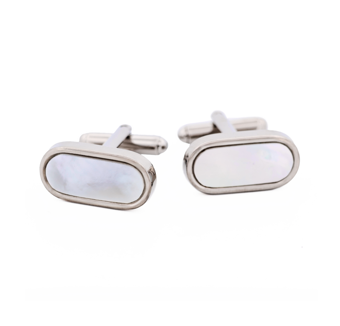 Rhodium Plated Pill Shape Mop Cufflinks