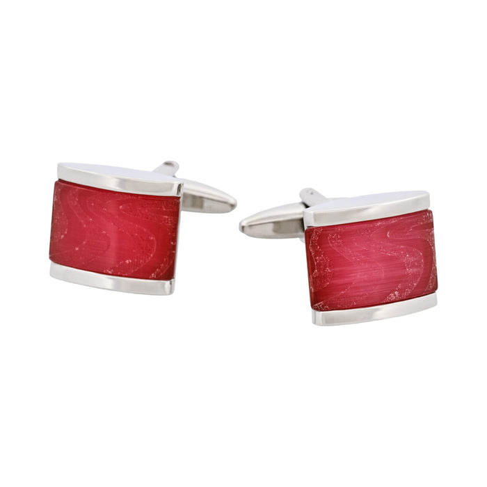 Rhodium Plated Pink Swirl Patterned Cat's Eye Cufflinks