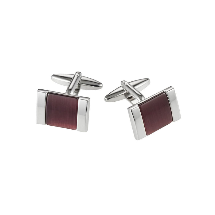 Rhodium Plated Purple Cat's Eye Square Cufflinks