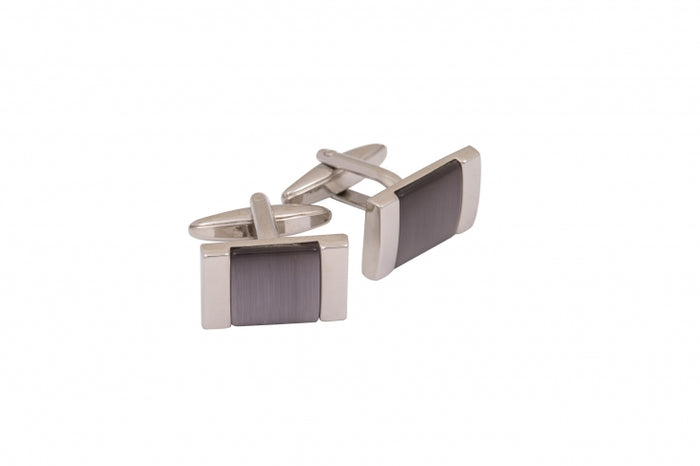Rhodium Plated Purple Cat's Eye Square Cufflinks