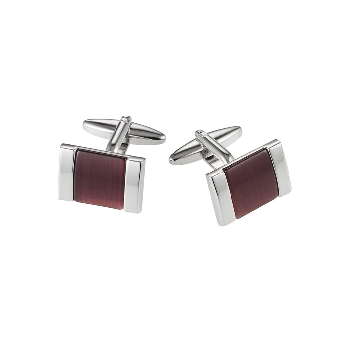 Rhodium Plated Purple Cat's Eye Square Cufflinks