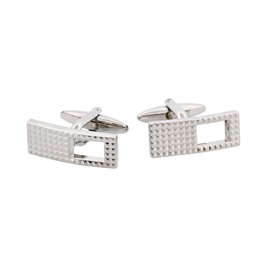 Rhodium Plated Rectangle Cufflinks with Cutout