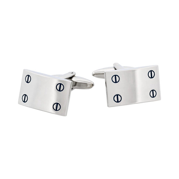 Rhodium Plated Rectangle Cufflinks with Screw Detail