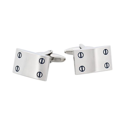 Rhodium Plated Rectangle Cufflinks with Screw Detail