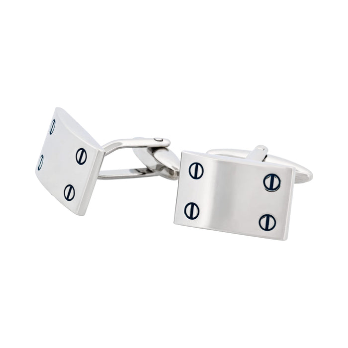 Rhodium Plated Rectangle Cufflinks with Screw Detail