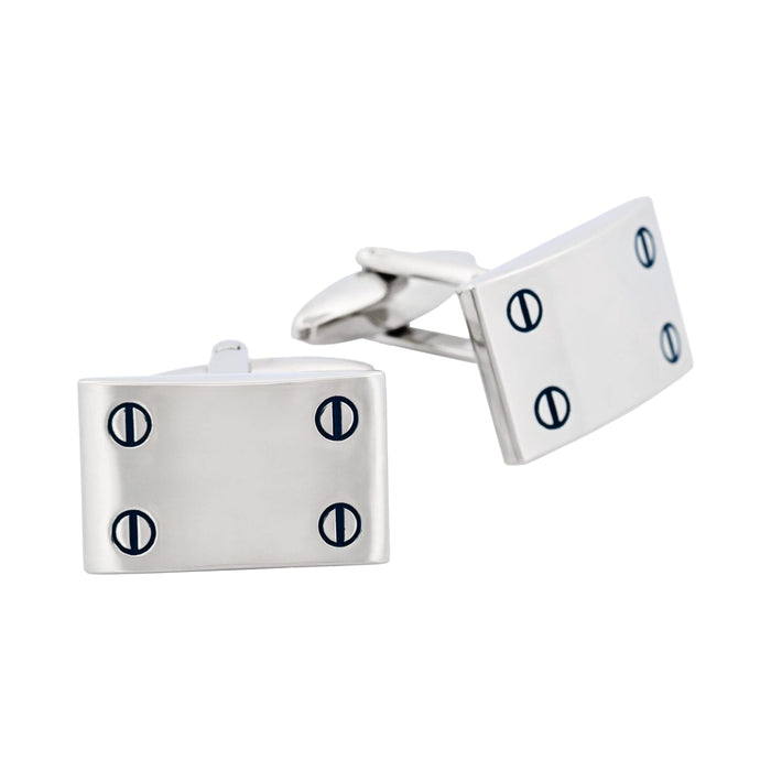 Rhodium Plated Rectangle Cufflinks with Screw Detail