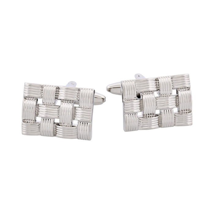 Rhodium Plated Rectangle Weave Cufflinks
