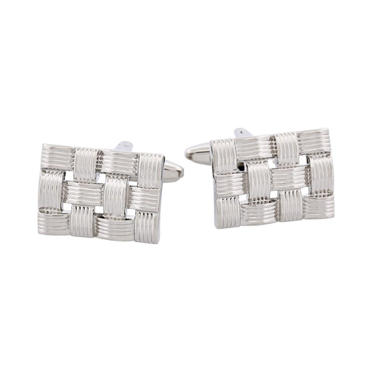 Rhodium Plated Rectangle Weave Cufflinks