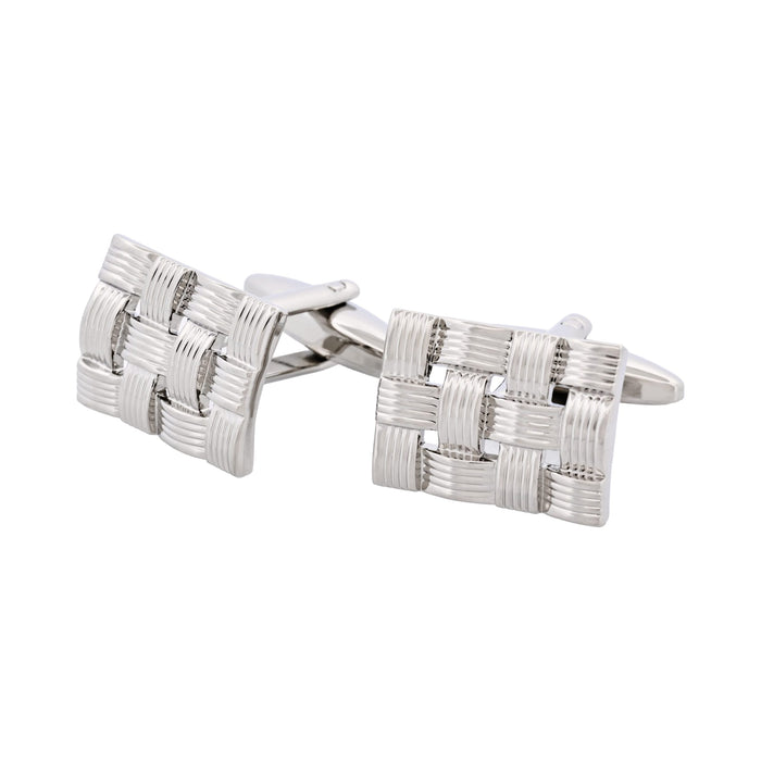 Rhodium Plated Rectangle Weave Cufflinks