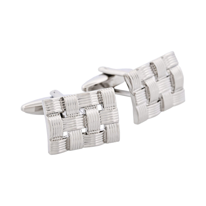 Rhodium Plated Rectangle Weave Cufflinks