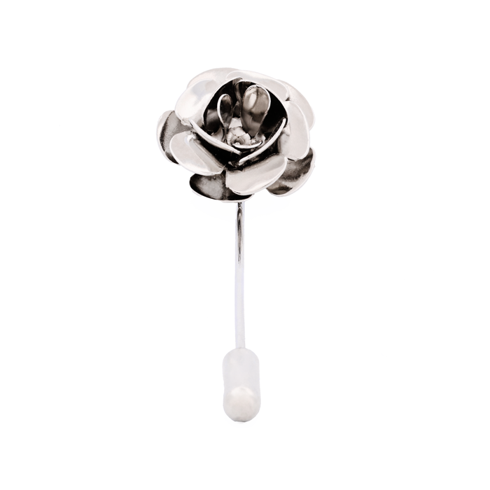 Rhodium Plated Rose Lapel Pin