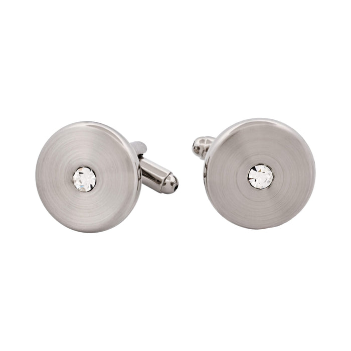 Rhodium Plated Round Crystal Cufflinks