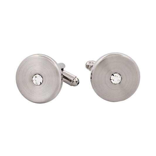 Rhodium Plated Round Crystal Cufflinks