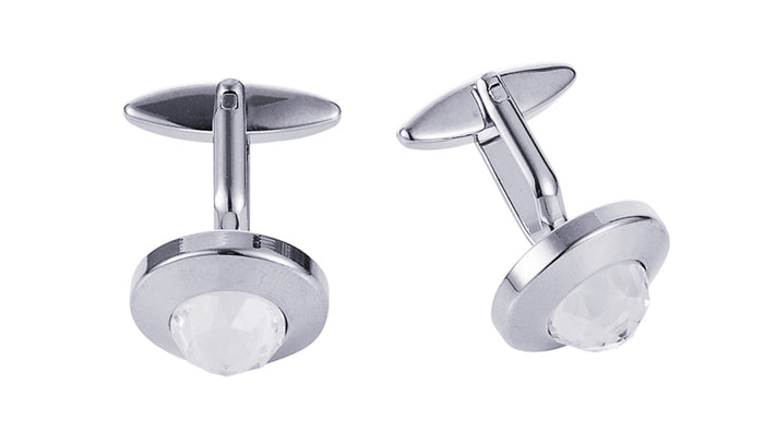 Rhodium Plated Round Crystal Cufflinks