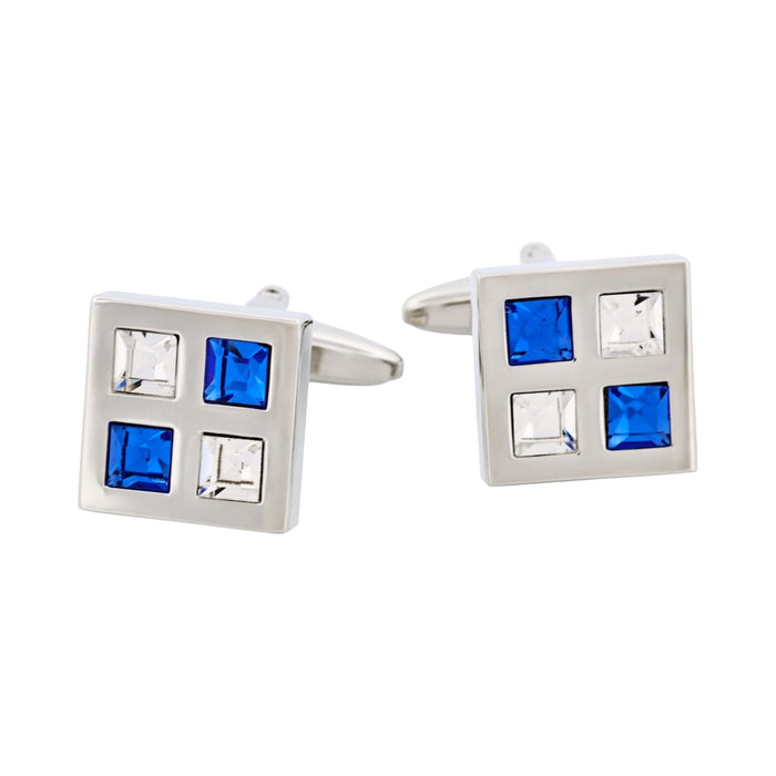 Rhodium Plated Sapphire & Clear Crystal Cufflinks