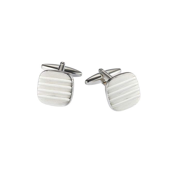 Rhodium Plated Self Striped Square Cufflinks