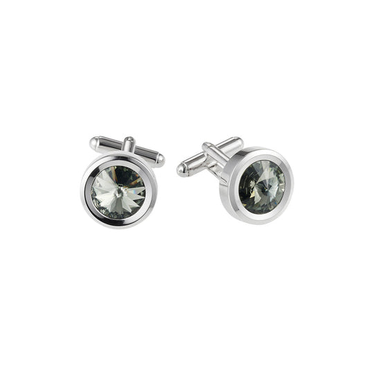 Rhodium plated /Smoke Topaz Crystal Cufflinks
