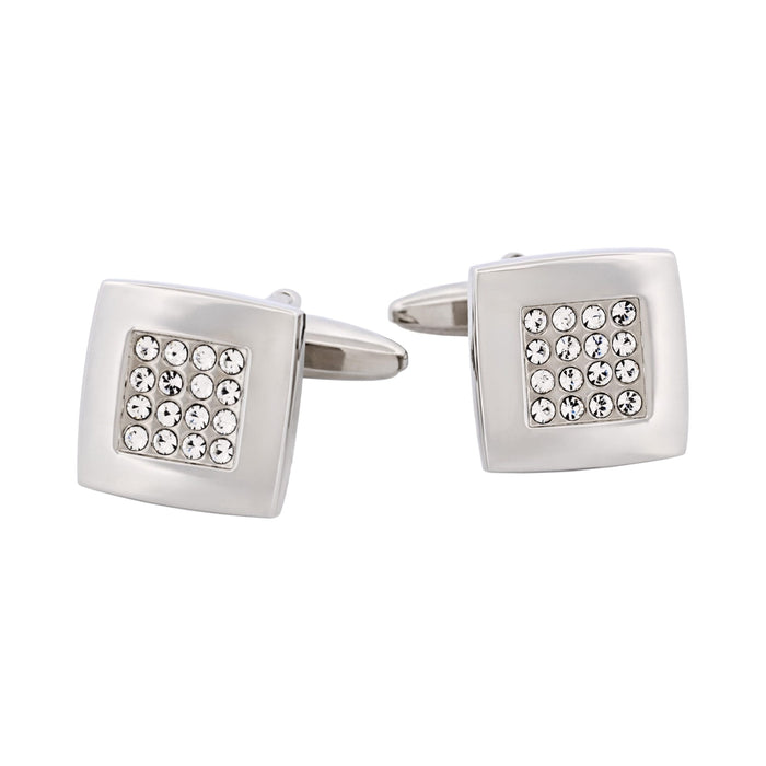 Rhodium Plated Square Crystal Cufflinks