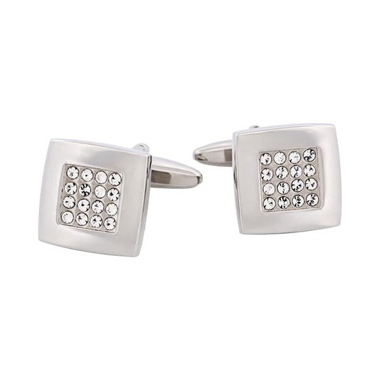 Rhodium Plated Square Crystal Cufflinks