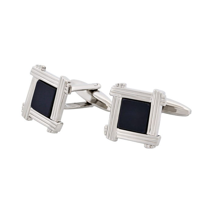 Rhodium Plated Square Cufflinks with Black Inlay