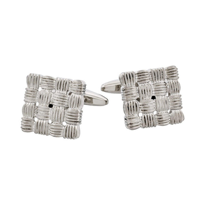 Rhodium Plated Square Cufflinks with Weave Pattern
