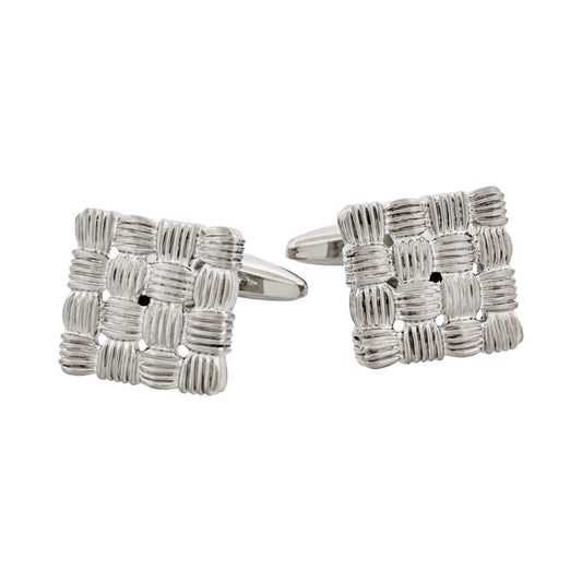 Rhodium Plated Square Cufflinks with Weave Pattern