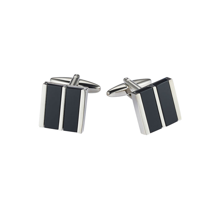 Rhodium Plated Striped Onyx Cufflinks